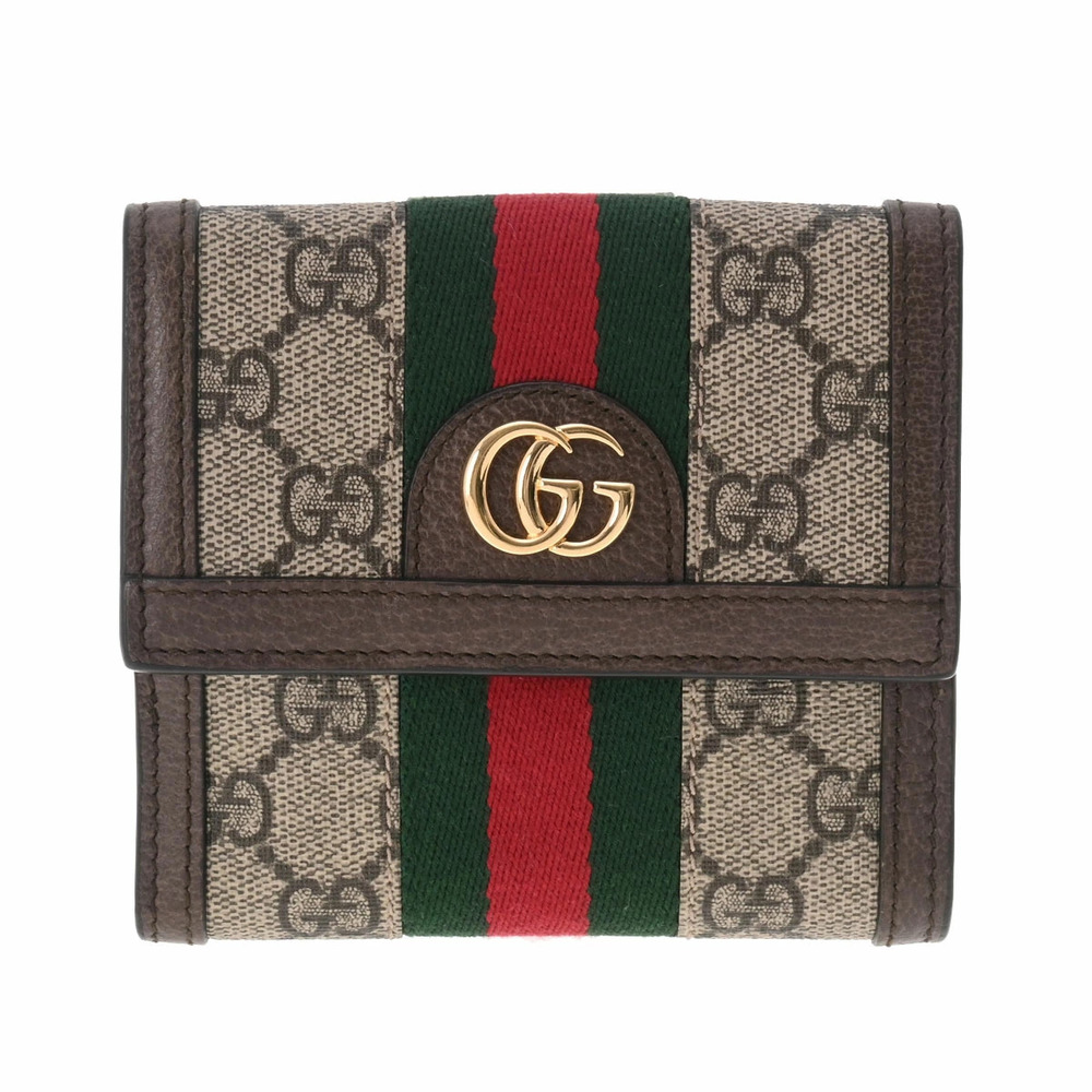 GUCCI Ophidia Flap Wallet Beige GG Supreme Canvas Bi fold